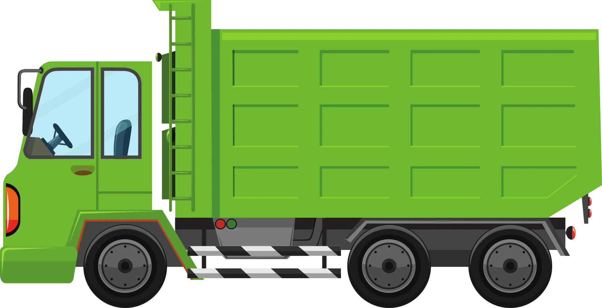 An illustration of a dumpster delivery truck.